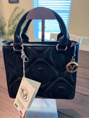 Valentino Orlandi NWT Black Quilted Mini Top-Handle Bag with Logo Charm